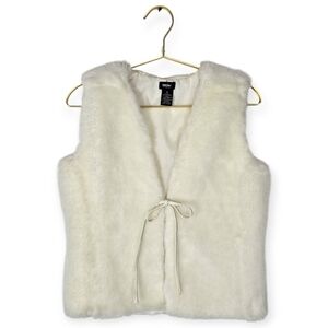 Vintage Y2k Mossimo White Faux Fur Tie Front Vest